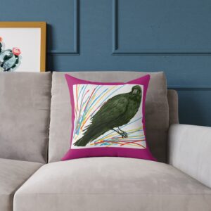Vibrant Crow Raven Decorative Pillow, Home Decor, Couch Cushion, Unique Gift, Bird Art, Accent Pillow, Colourful Throw Pillow