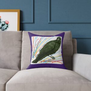Vibrant Crow Raven Decorative Pillow, Home Decor, Couch Cushion, Unique Gift, Bird Art, Accent Pillow, Colourful Throw Pillow