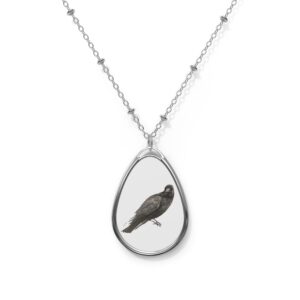 Crow Raven Elegant Oval Necklace with Bird Design, Nature Jewelry, Gift for Bird Lovers, Boho Accessory, Everyday Wear, Unique Pendant