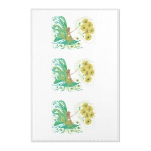 Whimsical Fairy Area Rug with Dahlias, Magical Home Decor, Living Room Accent, Floral Boho Style, Gift for Nature Lovers