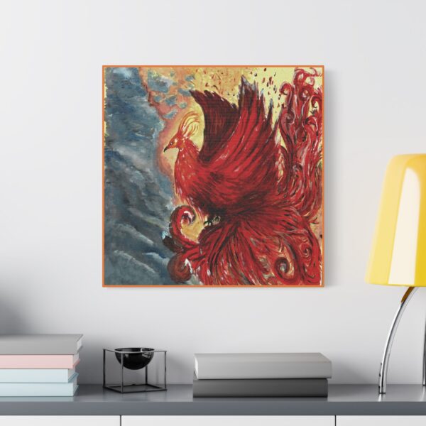 Vibrant Phoenix Wall Art, Stretched Satin Canvas, Home Decor, Gift for Art Lovers, Inspirational Decor, Colorful Artwork